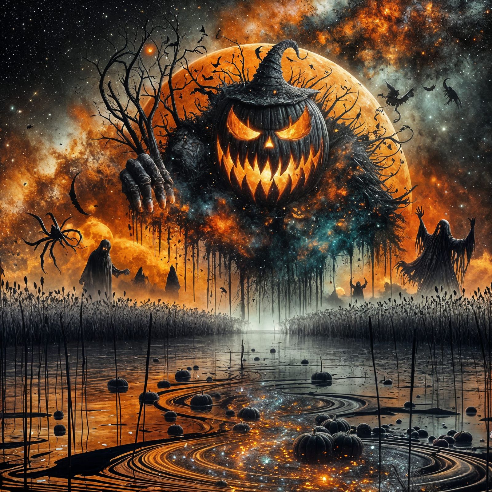 Epic Jack-o'-Lantern Monster Under Full Moon