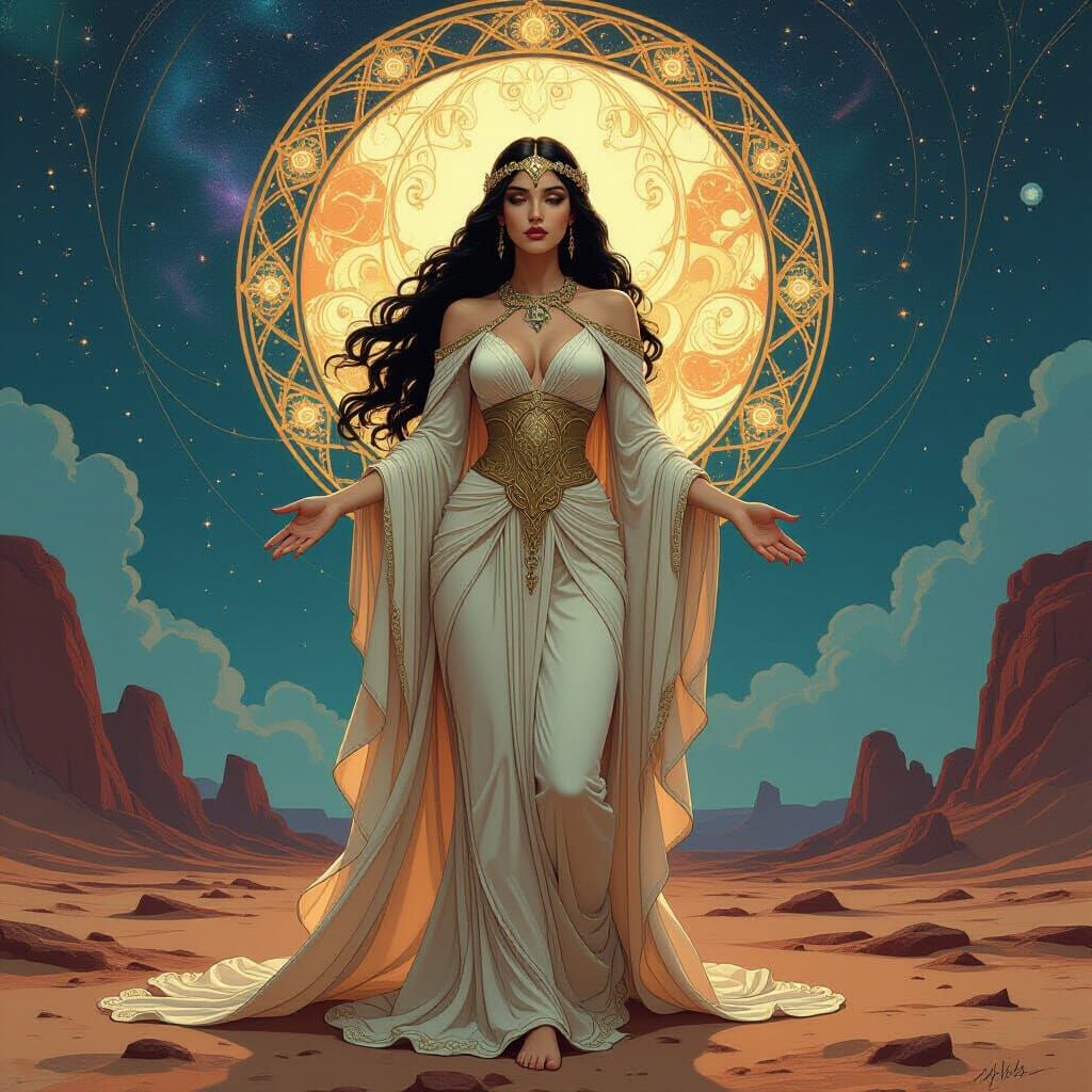 Cosmic Goddess in Art Nouveau Style