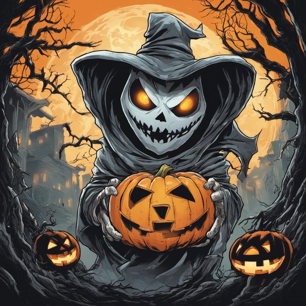 Halloween Jack-o'-Lantern and Ghost Cartoon