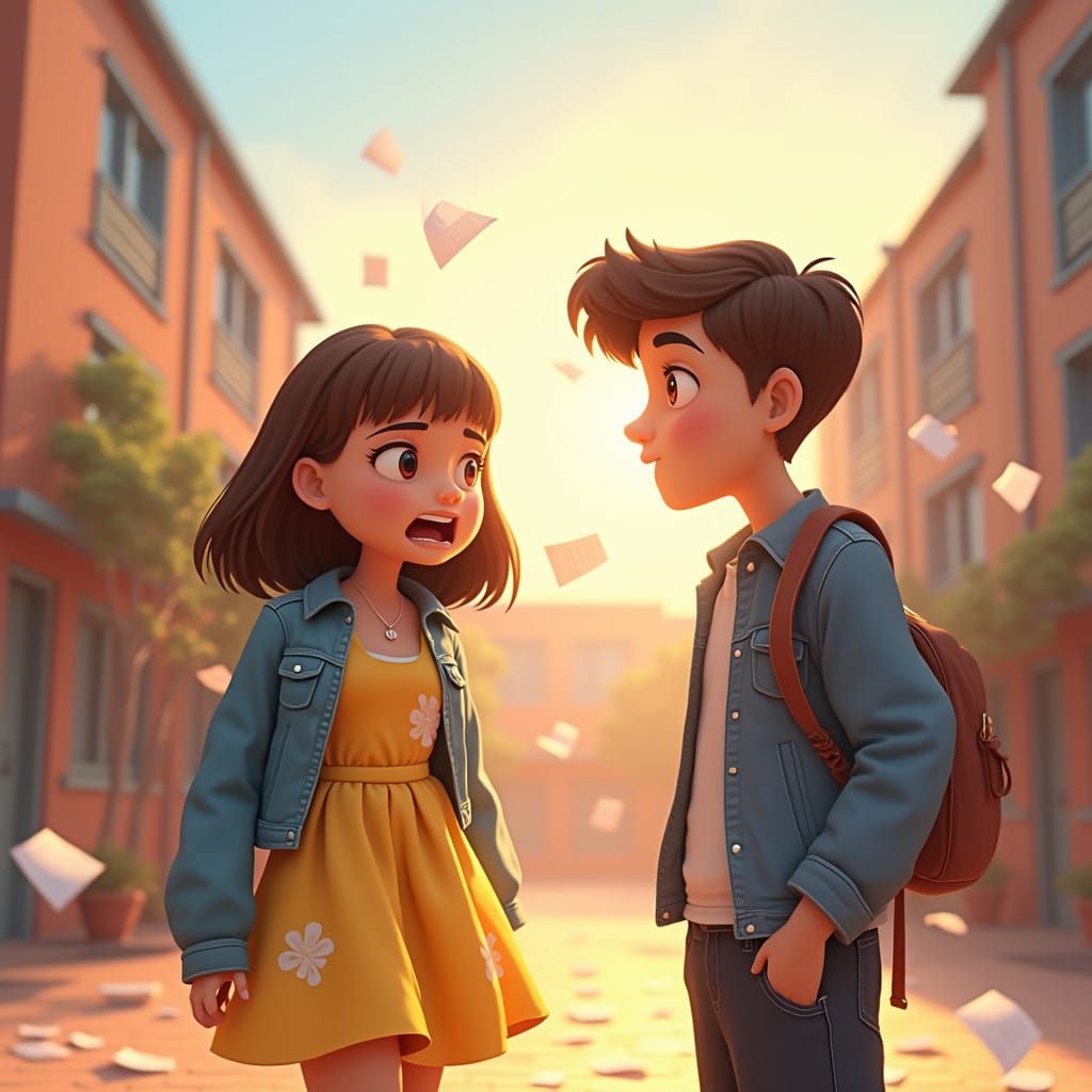 High School Girl Declares Love in Sun-Drenched Courtyard