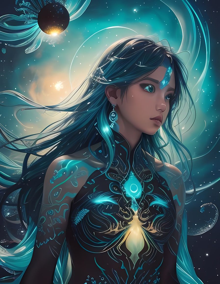 Ethereal Water Goddess in a Turquoise and Teal Anime Seascap...