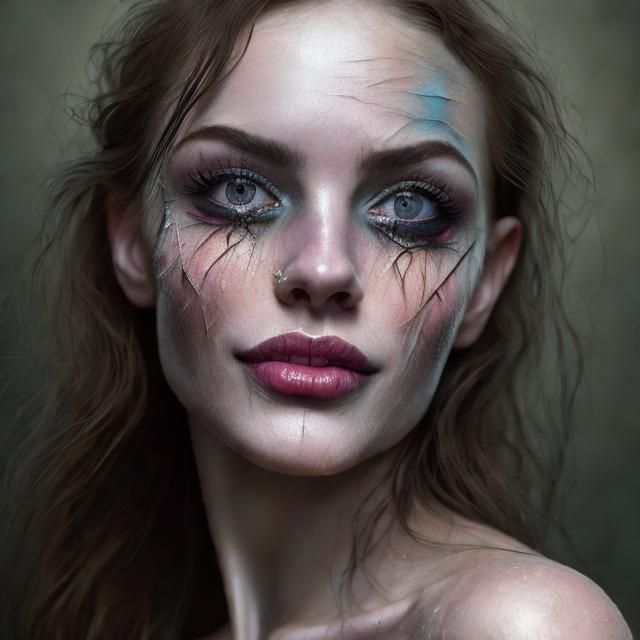 Beautiful Gothic Woman with Long Hair: Hyperrealistic Oil Pa...