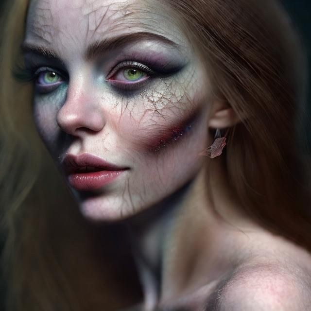 Beautiful Woman with Gothic Makeup in Hyperrealistic Style