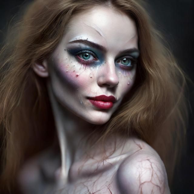 Beautiful Woman with Gothic Makeup in Hyperrealistic Style