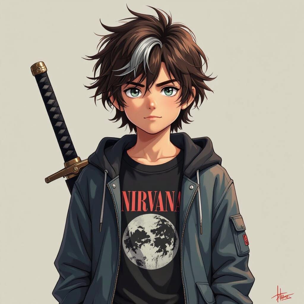 Luca Kane: Confident Youth with Sword, Shinkai Style