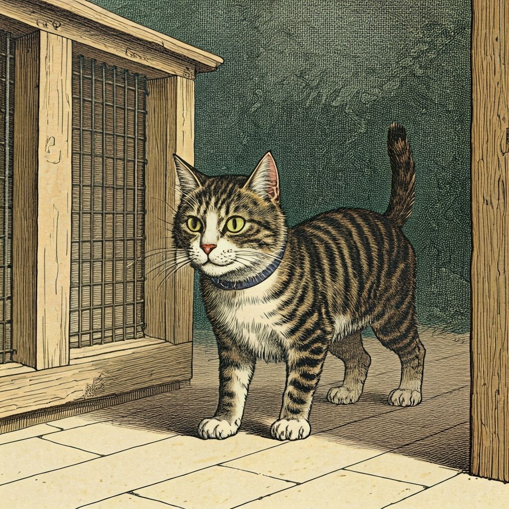 Style of Tenniel, a cat disguised as a dog and sneaking past...