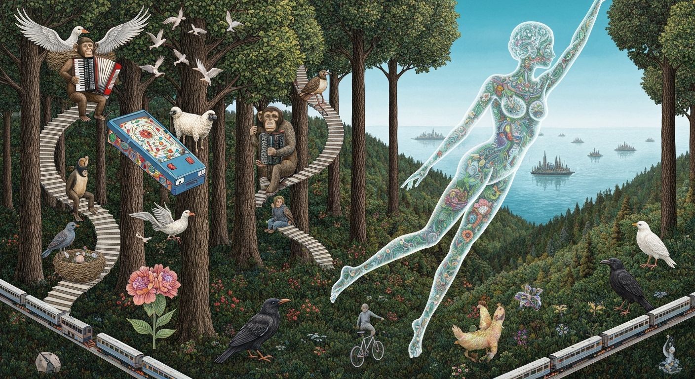 Bioluminescent Figure in Forest, Surreal Dreamscape