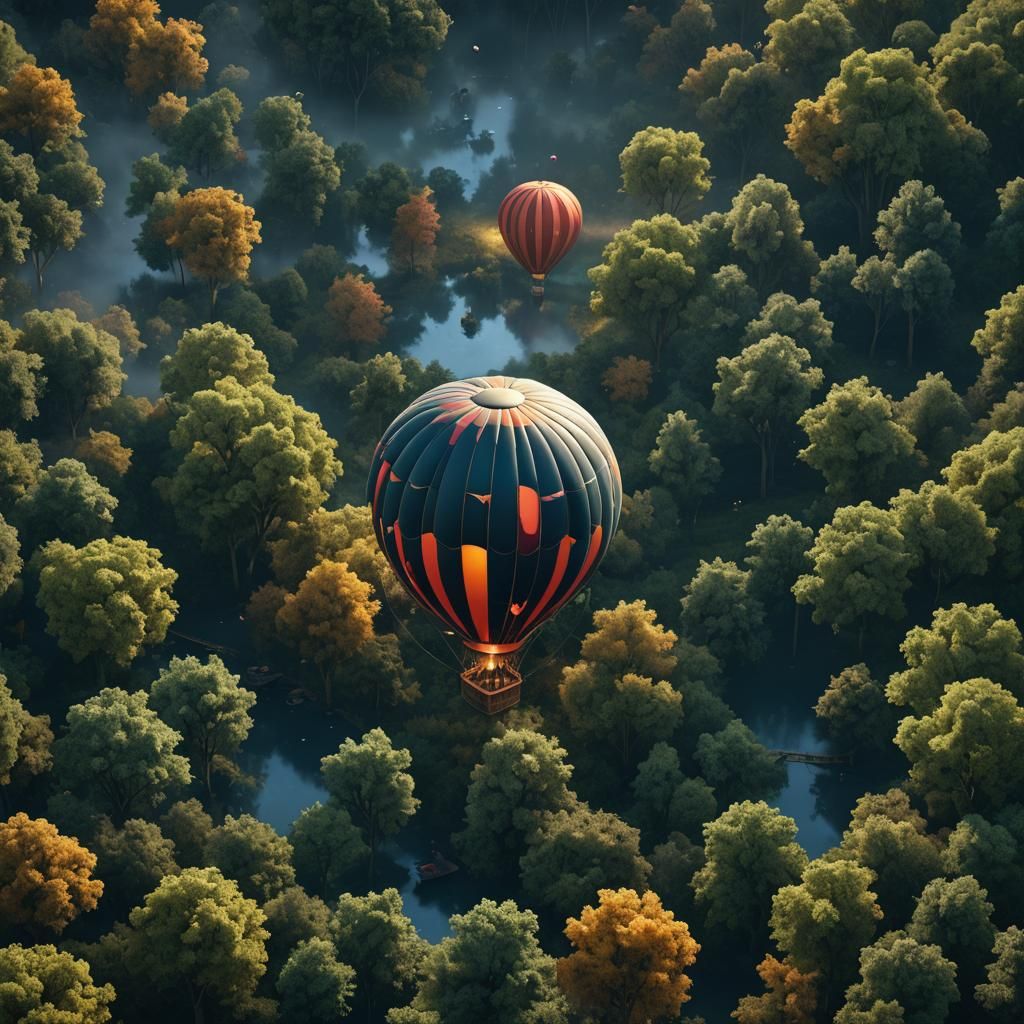 Night Hot Air Balloon Fantasy Concept Art