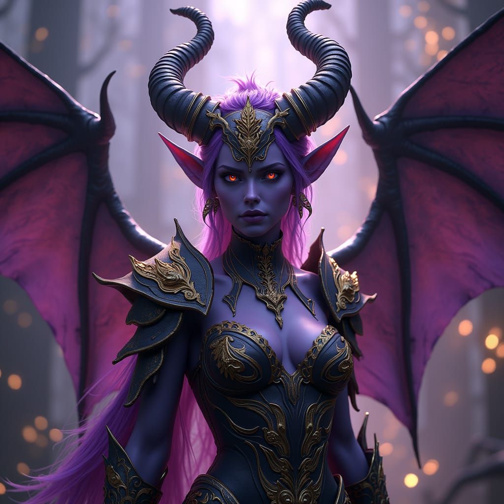 Majestic Demoness in Dark Fantasy Landscape