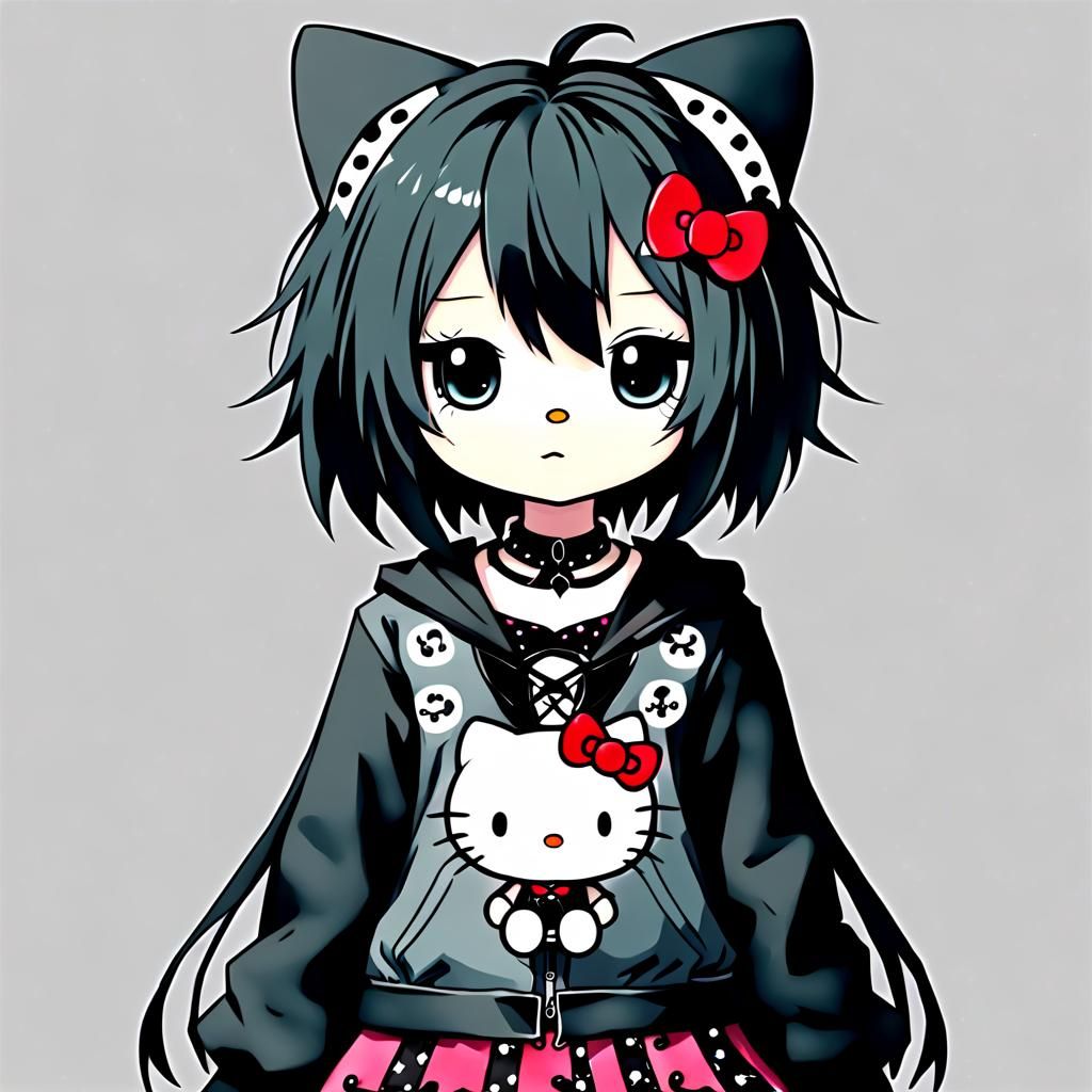 Emo Goth Anime Hello Kitty Illustration