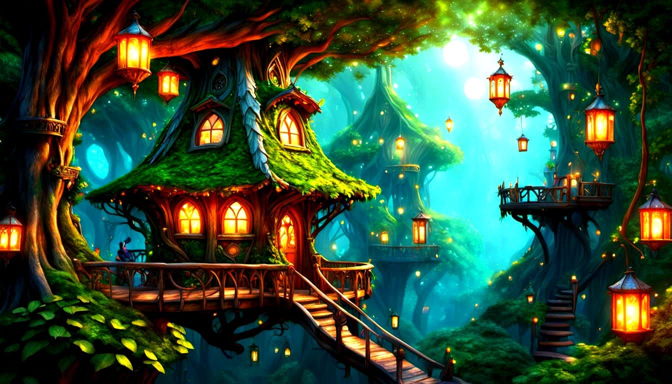 Enchanted Elf Treehouse in Forest Canopy