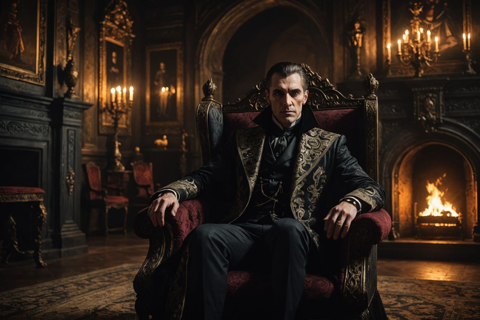 Dracula in Mystical Castle: Gothic Dark Fantasy Portrait