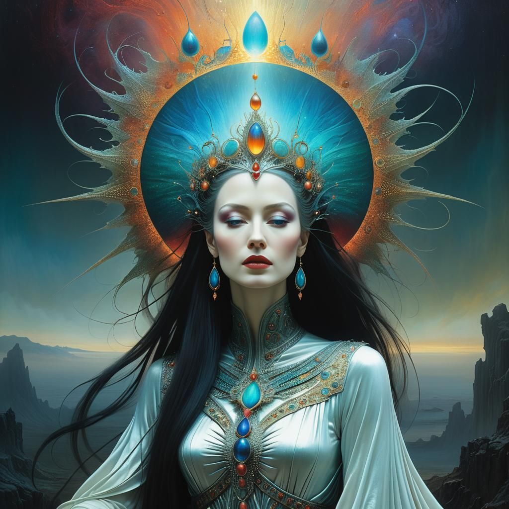 Queen of Light in Dark Surrealist Style