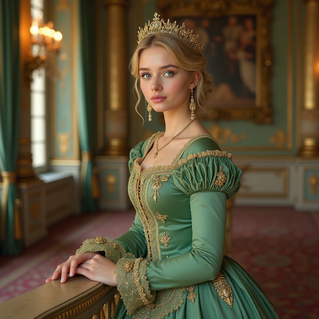 Hyperrealistic Russian Woman in 19th Century Gown