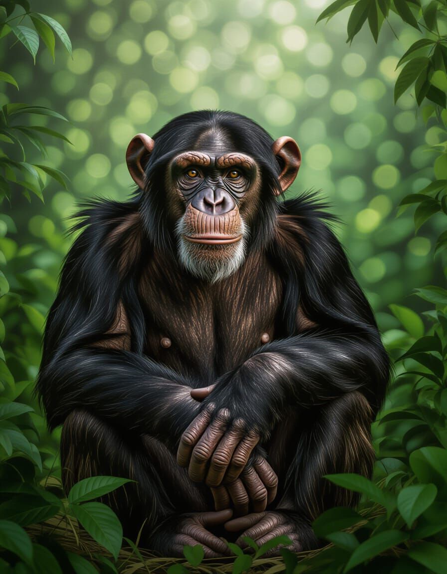 Photorealistic Chimpanzee in Lush Jungle