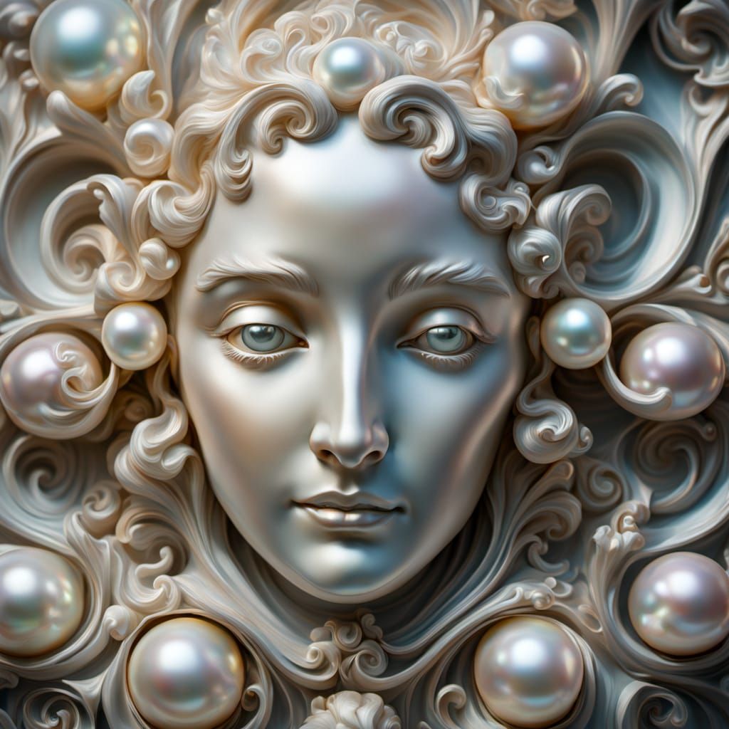 Detailed Baroque Pearl Sculpture in Oil Painting Style