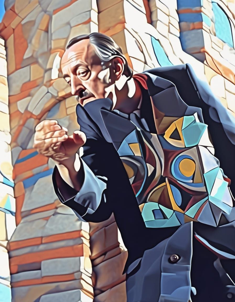 Surrealist Byzantine Brick Icon with Geometric Shapes