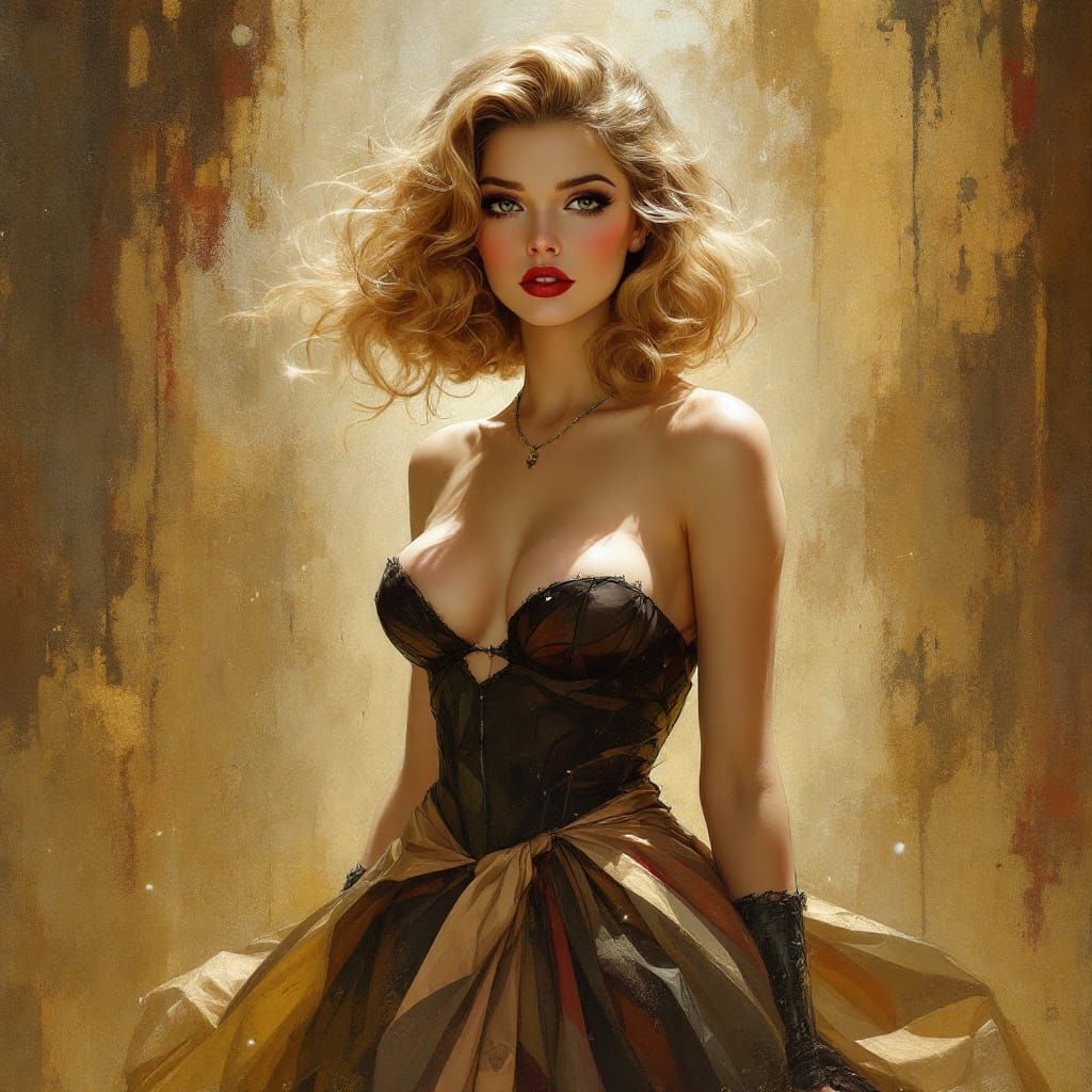 1950s Pin-Up Woman in Atmospheric Oil Painting Style