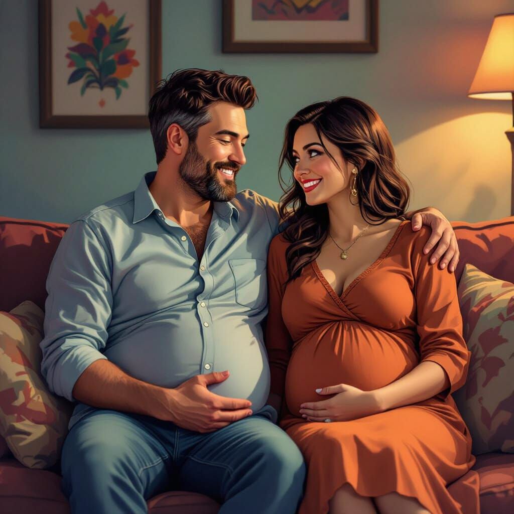 Pregnant Transgender Couple in Hyperrealistic Digital Art