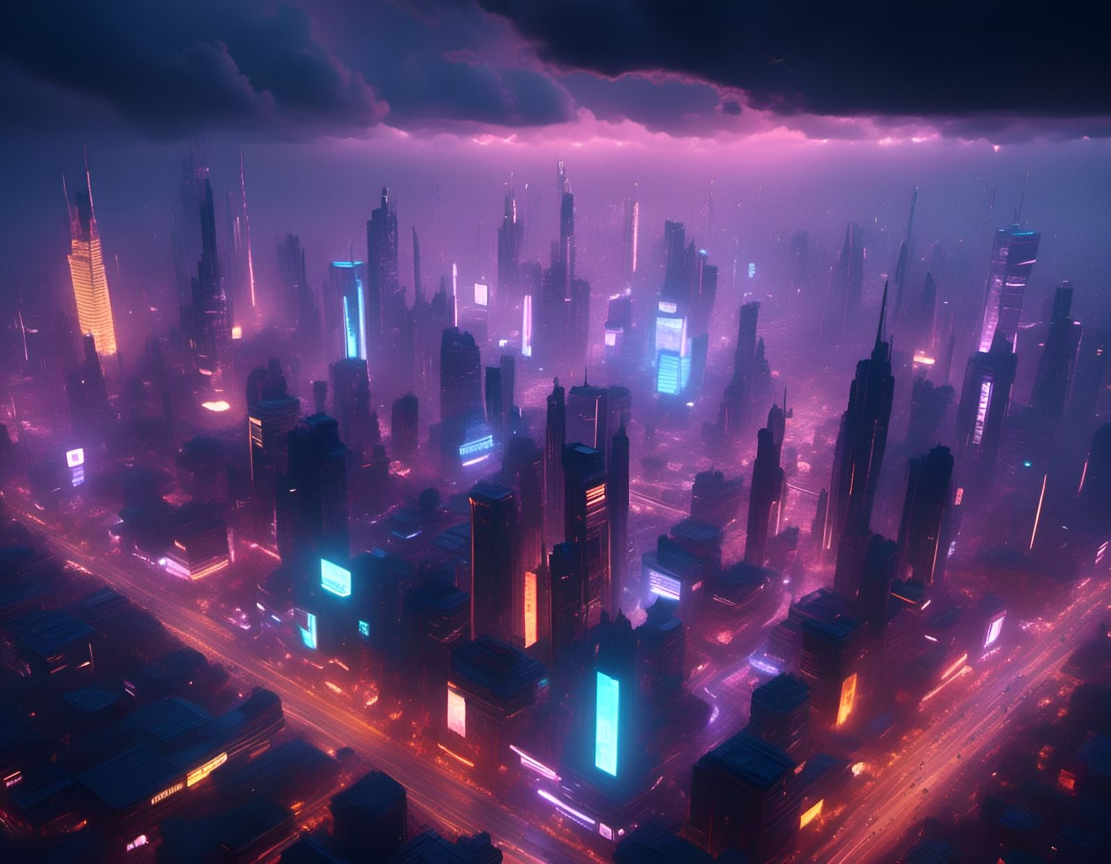 Nighttime Neon Cityscape in Hyperreal 3D