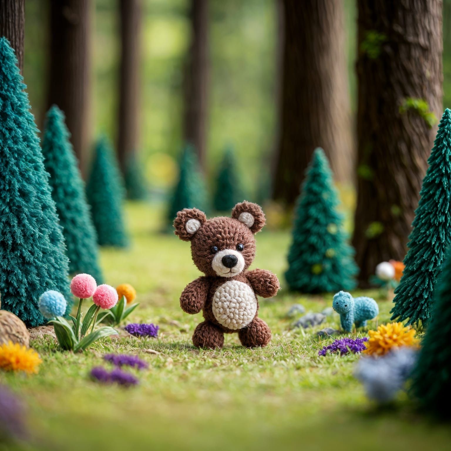 Pom Pom Bear Walks Through Woolly Forest