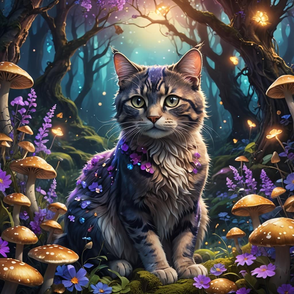 Mystic Forest Cat in Fantasy Concept Art