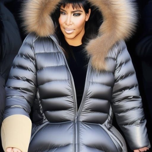Plus-Size Woman in Shiny Puffer Jacket, Professional Portrai...