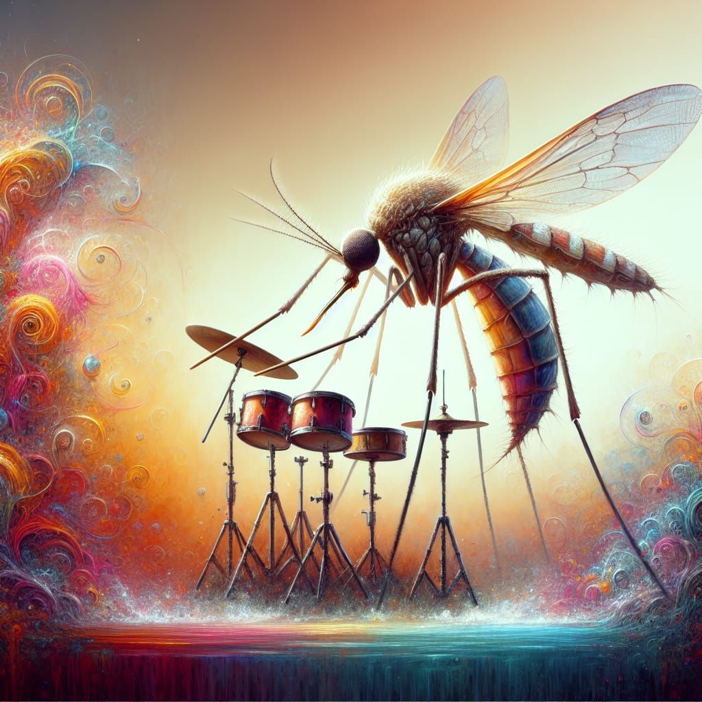 Mosquito Drummer in Surreal Matte Painting