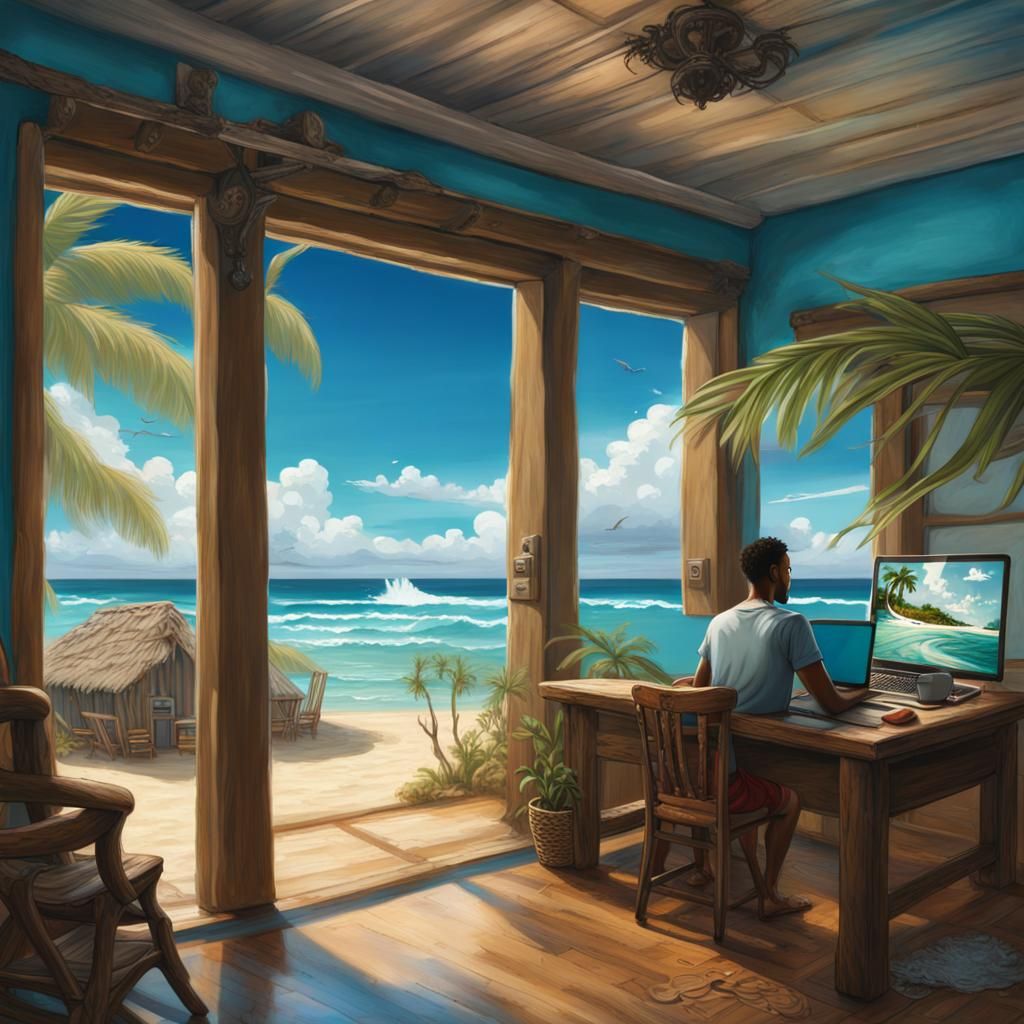 Caribbean View from House: Matte Painting