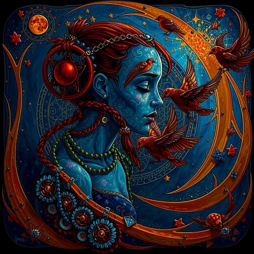 Woman Carries Birds, Nature's Connection, Dreamlike Concept ...