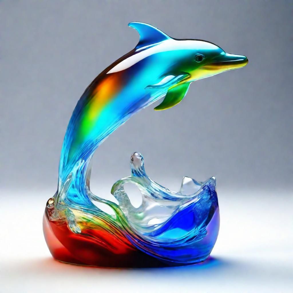Abstract Multicolour Dolphin Crystal Glass Sculpture