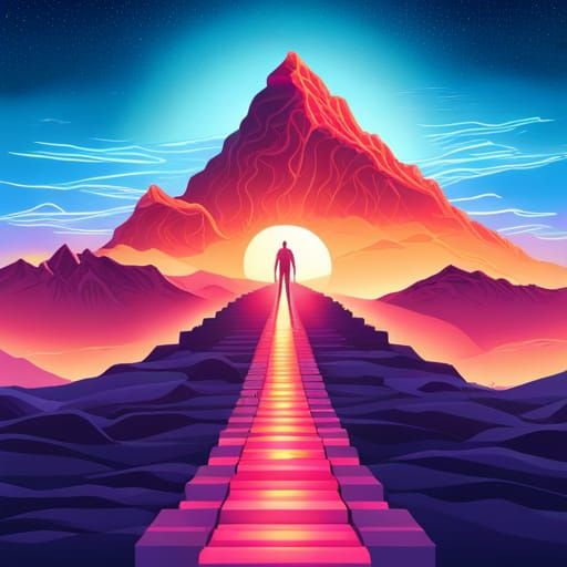 Surreal Mountains with Ghost Aura and Fire