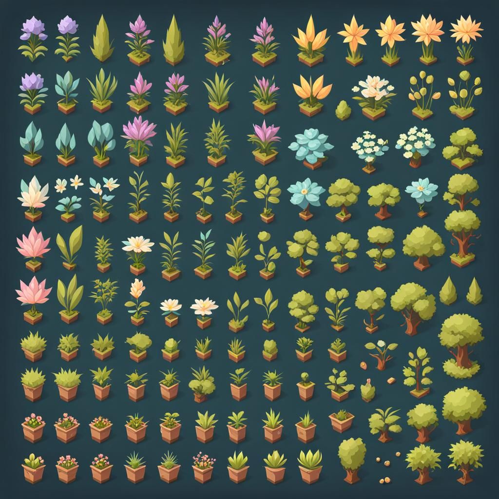 Isometric Game Art: Medieval Fantasy Flora in Pastel