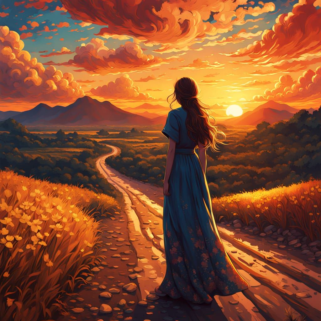 Surreal Sunset Sunrise Goddess in Whirling Clouds