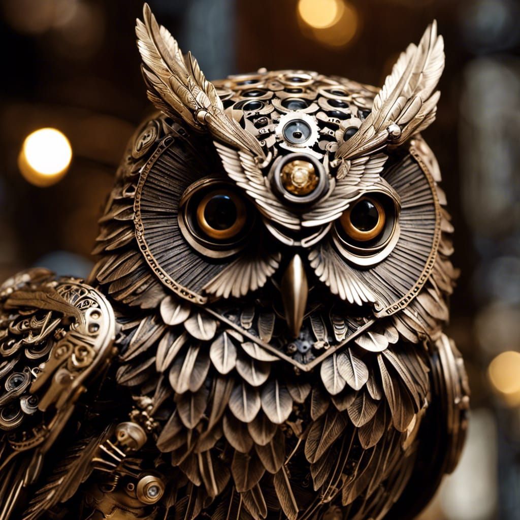 Steampunk Automaton Eagle-Owl in Intricate Detail