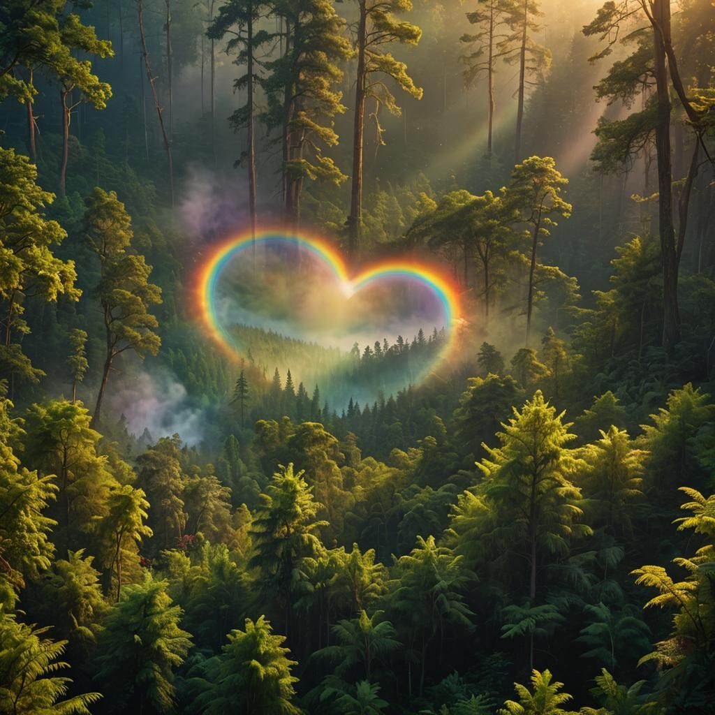 Heart-Shaped Rainbow in a Rainbow Forest