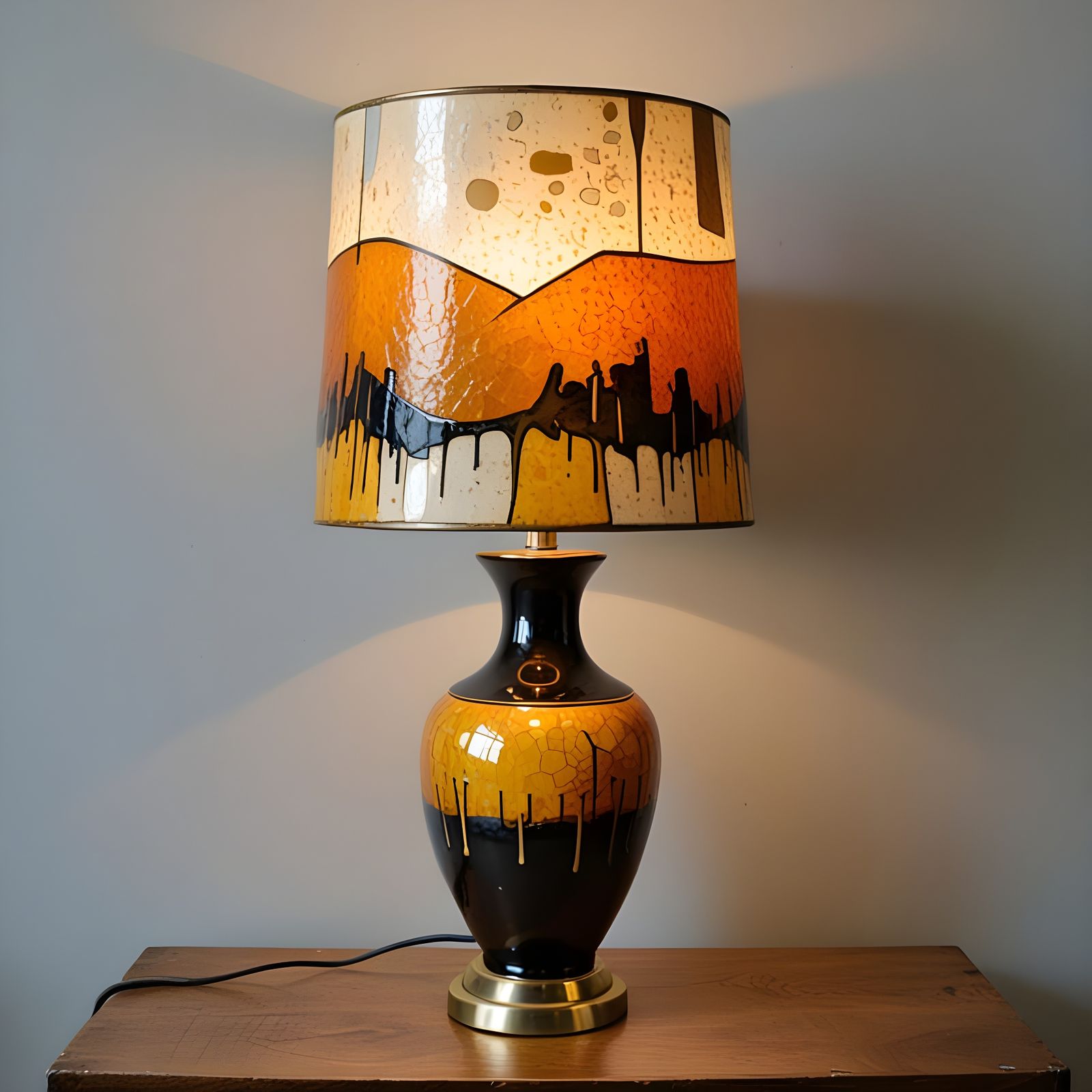 Amber Crackle Glaze Lamp in Kitsch Style