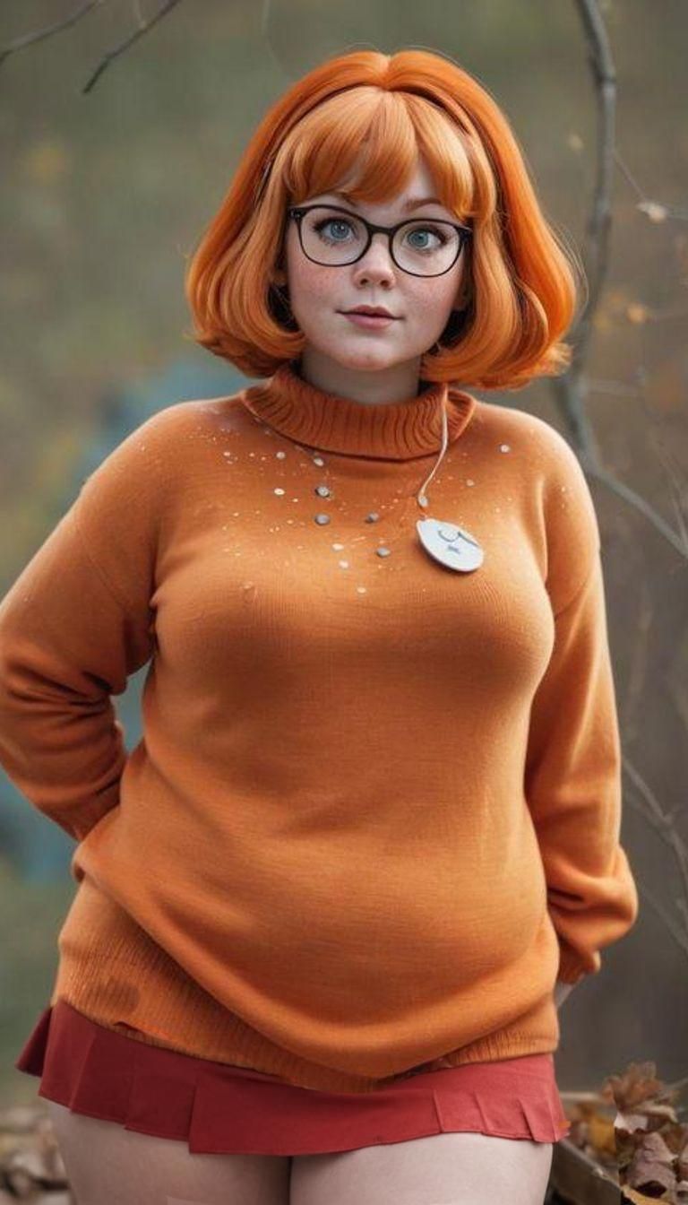 Velma Cosplay in Orange Sweater and Red Skirt