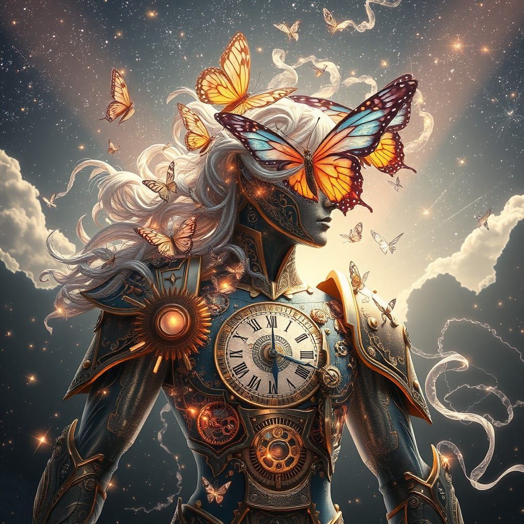 Cosmic Timekeeper Guardian in Celestial Clockwork Armor