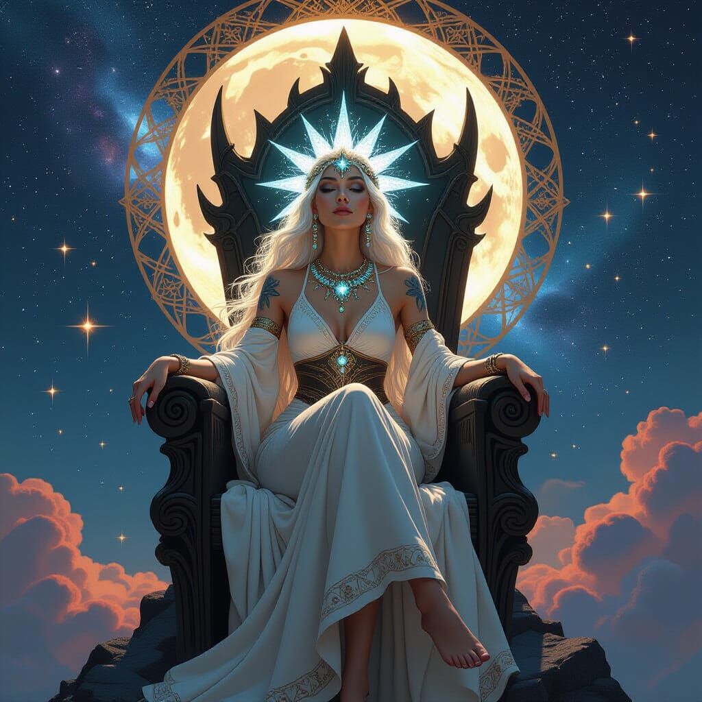 Celestial Being on Asteroid Throne in Art Nouveau Style