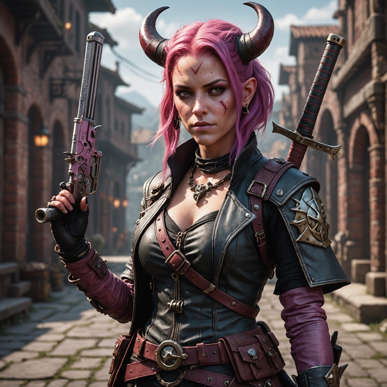 Tiefling Bard with Katana in Anime Style