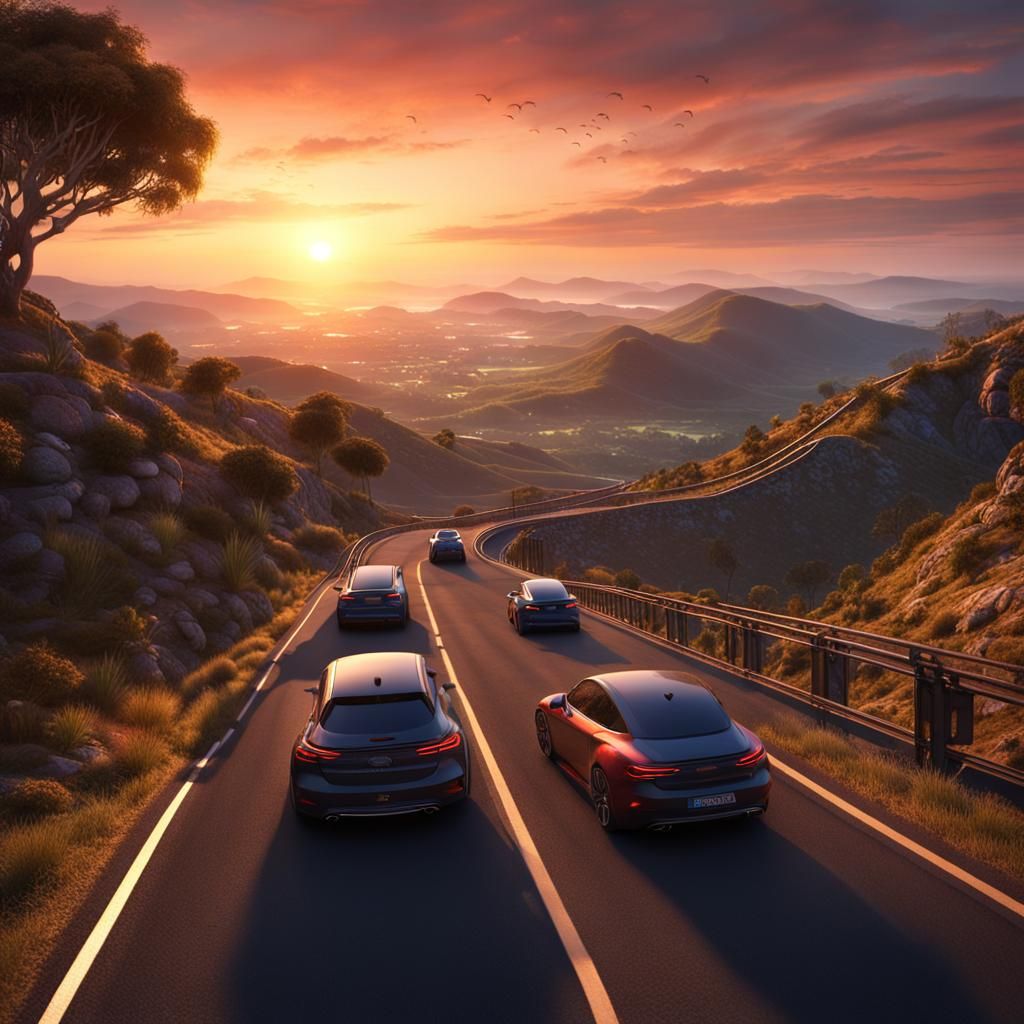 Toll Road at Sunset: Hyperrealistic Fantasy Concept Art