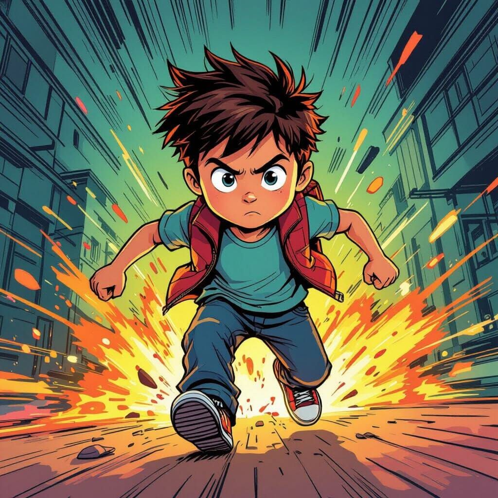 ADHD Boy in Vibrant Comic Book Style