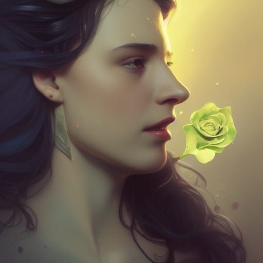 Belle with Rose: Hyperdetailed Art Nouveau Portrait
