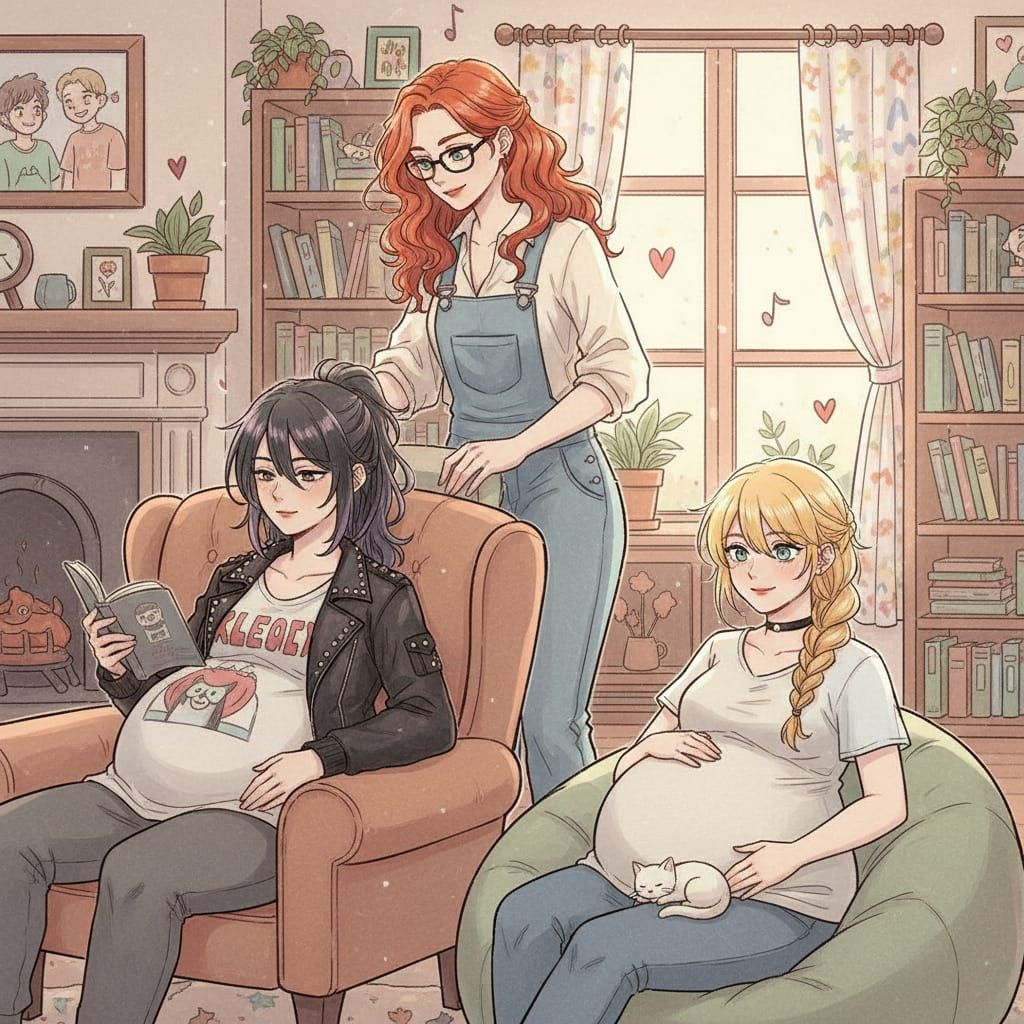 Slice of Life Illustration: Caring Woman Tends to Pregnant W...