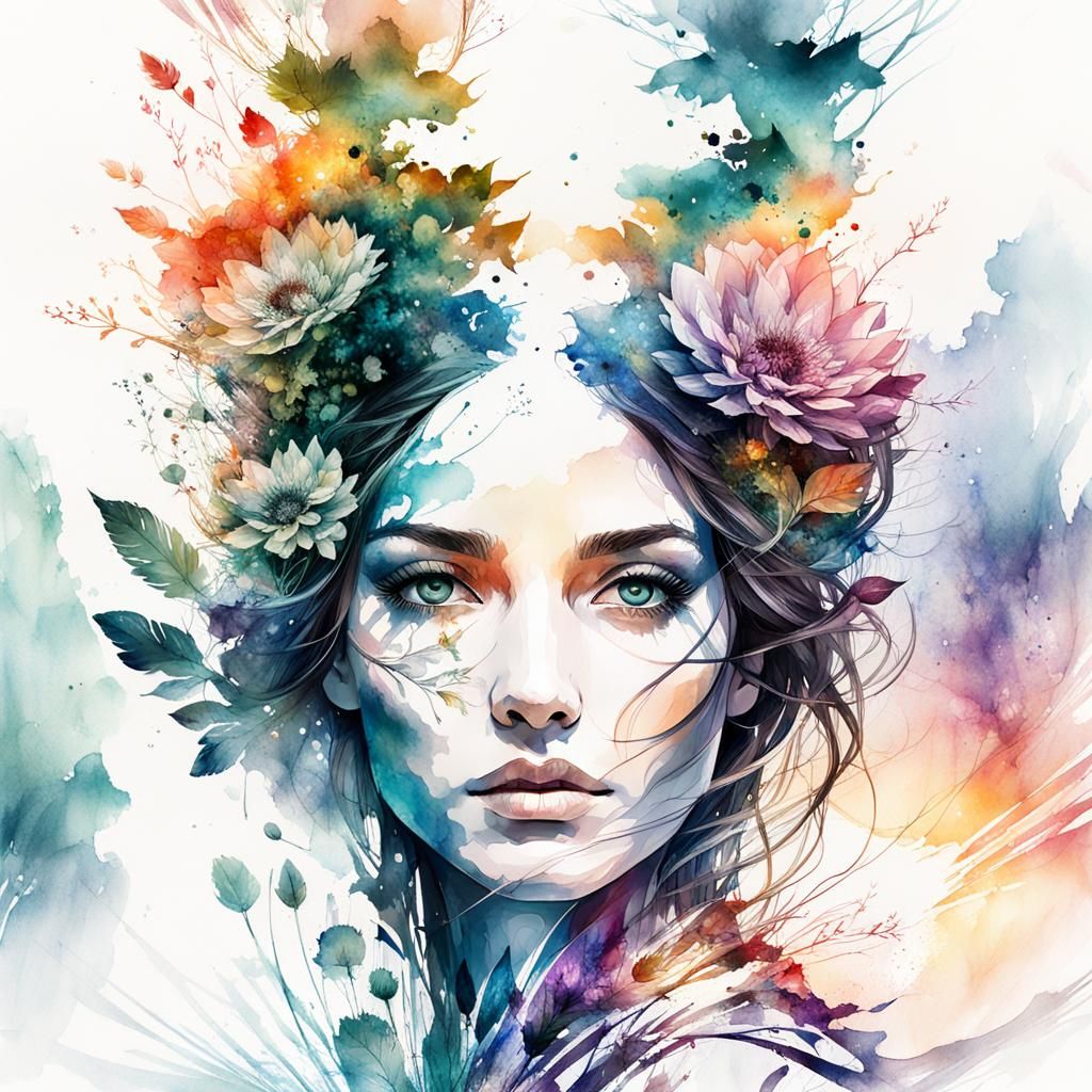 Spiriling fast Double exposure landscape portrait Digital wa...