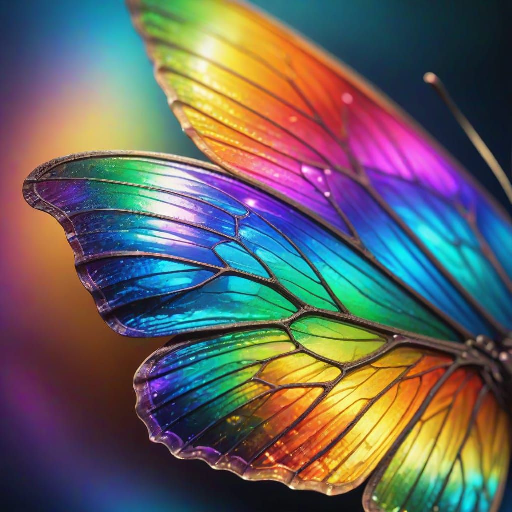 Iridescent Rainbow Butterfly Wing in Macro Detail