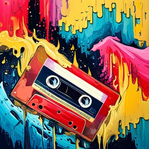 Colorful Retro Cassette Tapes in Graffiti Style