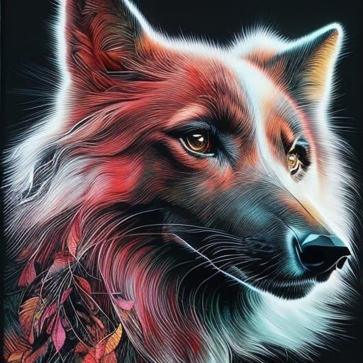 Elegant Furry Dog Portrait in Cyberpunk Style