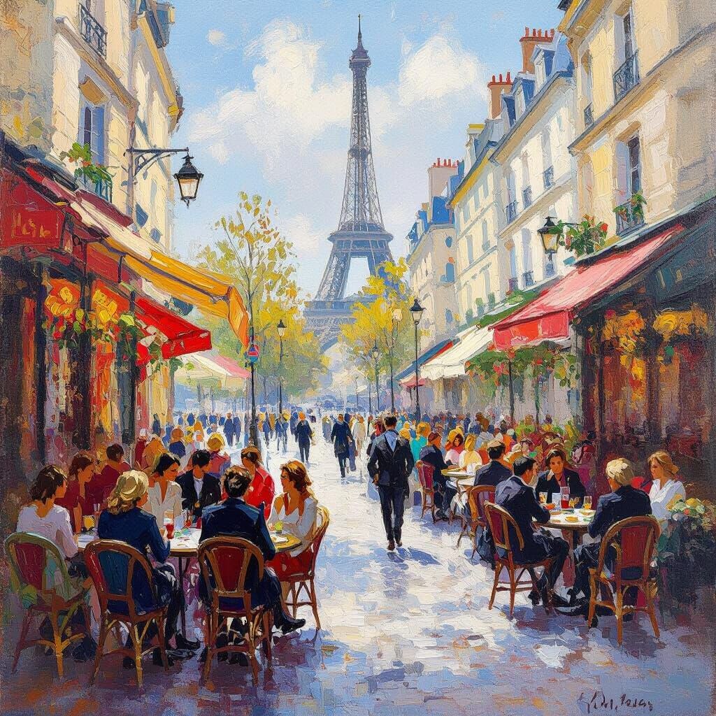 Parisian Cafes in Impressionistic Style